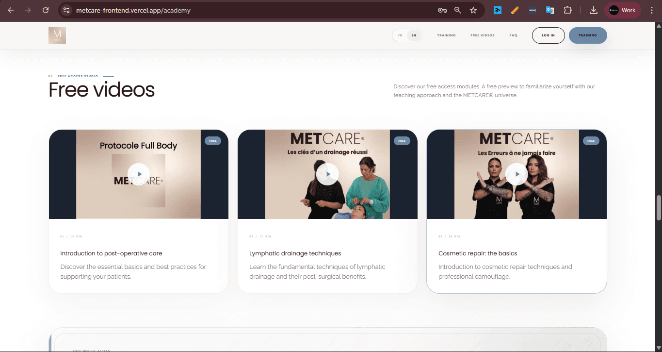 MET Academy training overview section