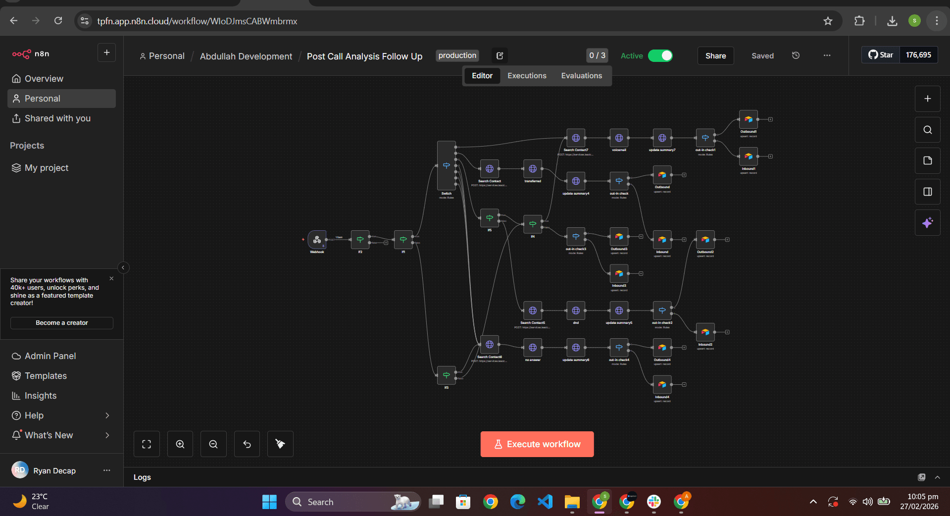 Post-call analysis follow-up workflow in n8n